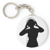 Girl with Headphones in Silhouette Key Chains