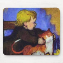 Girl with Her Pet Cat mousepads