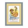 Girl with mirror, pumpkin and owl postcards