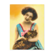 Girl with Pet Cat Postcard