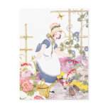 Girl with Rake and Watering Can in Flower Garden postcards