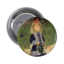 Girl with Watering Can, Renoir, Impressionism Art Pinback Buttons