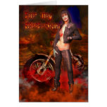 Girlfriend Birthday Sexy biker female lesbian cards