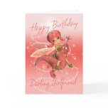 Girlfriend Cute Birthday card, pink dragon with fa
