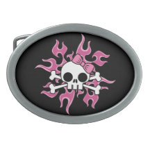 Girlie Flaming Skull Oval Belt Buckles