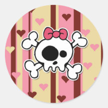 girlie skull round sticker