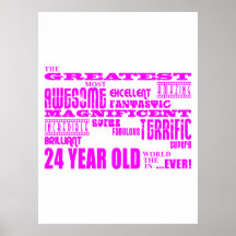 Girls 24th Birthdays Pink Greatest Twenty Four Print