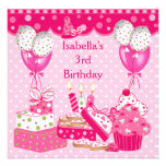 Girls 3rd Birthday Party Pink Spot Cake 3 Invite