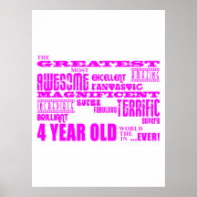 Girls 4th Birthdays : Pink Greatest 4 Year Old Posters