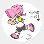 Girls Baseball Home Run Tshirts and Gifts Round Sticker