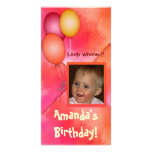 Girl's birthday balloon photo card template photo cards
