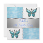 Girls Birthday Party Butterfly Blue White Flower Invites
