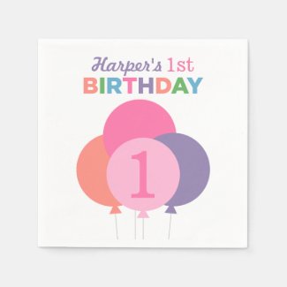 Girl's Birthday Party Napkins | Pink Balloons Disposable Napkin