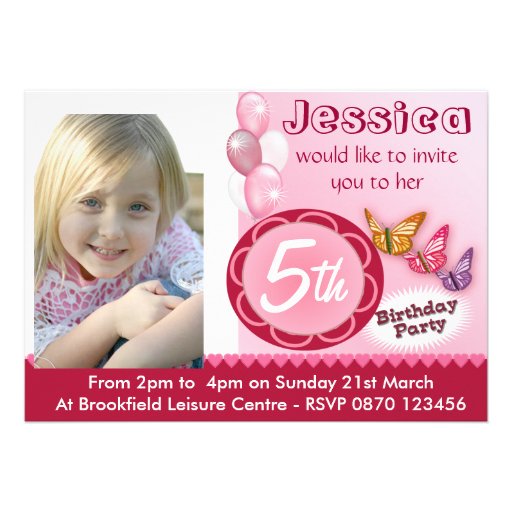 Girls Birthday Photo Invitation Balloons - Any Age