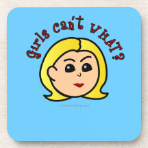 Girls Can't WHAT? Logo Head-Blonde Coasters