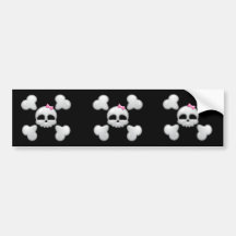 Girl's Cartoon Skull Bumper Sticker