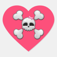 Girls Cartoon Skull Heart Sticker
