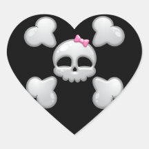 Girls Cartoon Skull with Pink Bow Stickers