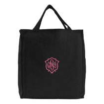 Girls Dark Embroidered Monogram Canvas Tote Bag