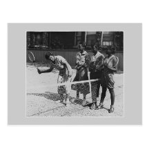 Girls learn to play tennis post card