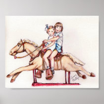 Girls on Horse Painting Print