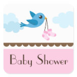 Girls pink baby shower blue bird stickers/seals