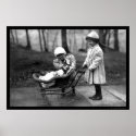 Girls Playing with a Doll in a Carriage 1912 posters