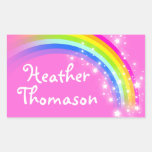 Girls rainbow name pink id label sticker