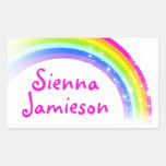 Girls rainbow name white pink id label sticker