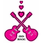 Girls ROCK!  Pink &amp; Black Guitars &amp; Hearts T-shirts