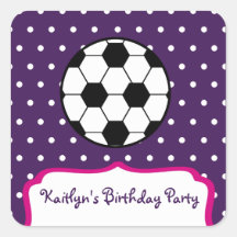 Girl's Soccer Birthday Party - Purple W Pink Square Sticker