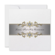 Girls White First Communion Personalised Invitations