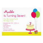 Girly Birthday Party - Cake & Balloons Personalised Invite