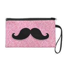 GIRLY BLACK MUSTACHE PINK GLITTER PRINTED WRISTLET CLUTCHES