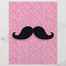GIRLY BLACK MUSTACHE PINK GLITTER PRINTED FULL COLOUR FLYER