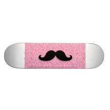 GIRLY BLACK MUSTACHE PINK GLITTER PRINTED CUSTOM SKATEBOARD