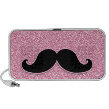 GIRLY BLACK MUSTACHE PINK GLITTER PRINTED LAPTOP SPEAKERS
