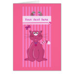 Girly card with pink cartoon cat