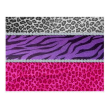 Girly Diamond Animal Print Post Cards