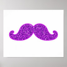Girly fun retro moustache purple glitter posters