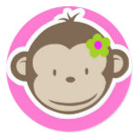 Girly Monkey Round Sticker