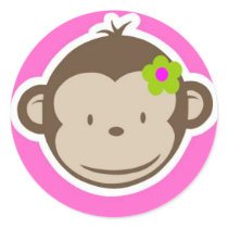 Girly Monkey Round Sticker