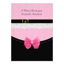 Girly Pink And Black Baby Shoes Baby Shower Personalized Announcement