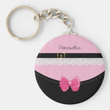 Girly Pink And Black Baby Shoes Key Chains