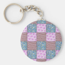 Girly Pink and Blue Floral Quilt Print Key Chains
