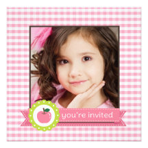 Girly Pink Apple Birthday Party Personalised Invitation