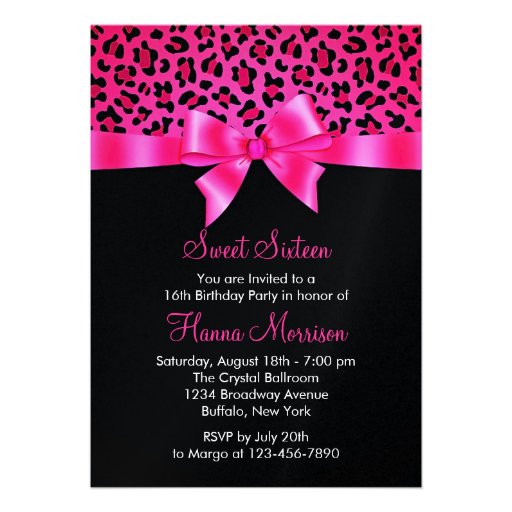 Girly Pink Black Leopard Print Elegant Sweet 16 13 Cm X 18 Cm