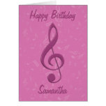 Girly Pink Clef and Musical Notes Birthday Greeting Card