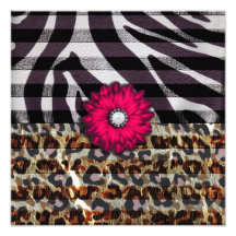 Girly Pink Flower on Cheetah Zebra Print Photograph