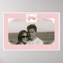 Girly Pink Gingham Frame Picture Poster with Bow